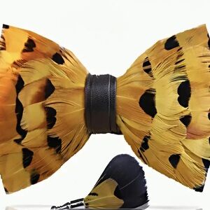 Elegant Feather Bow Tie - Yellow and Black
